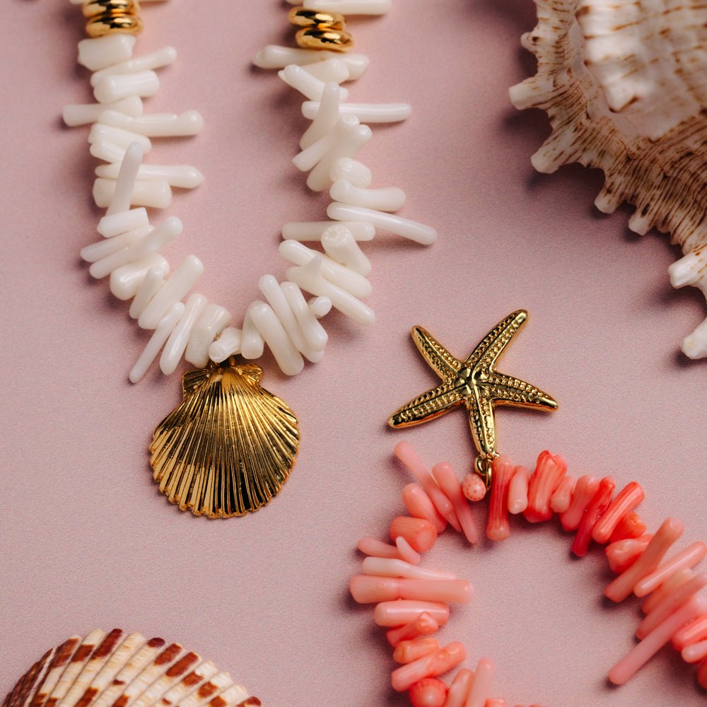 Pink Coral Chip & Starfish Necklace - Image 5