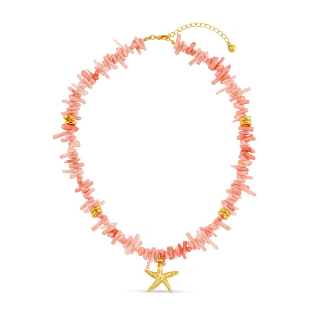Pink Coral Chip & Starfish Necklace - Image 4