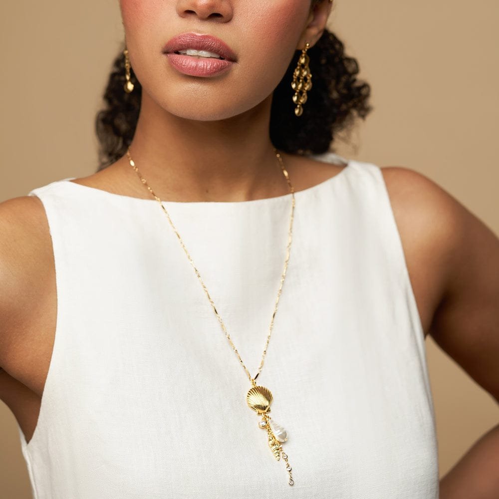 Shell & Pearl Cascading Necklace - Image 2