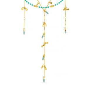 Turquoise Bead & Fringe Multi-Row Lariat Necklace
