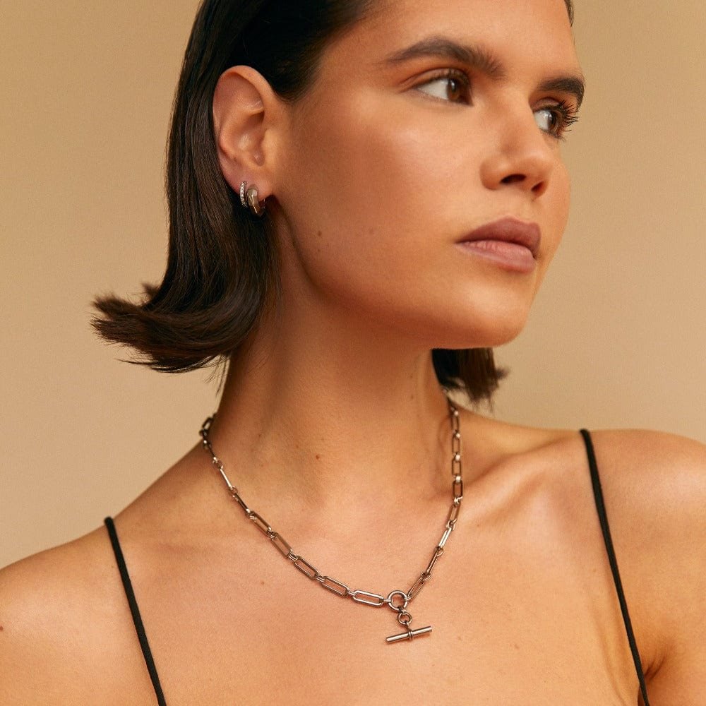 LUXE Linear Link T-Bar Necklace - Silver - Image 4