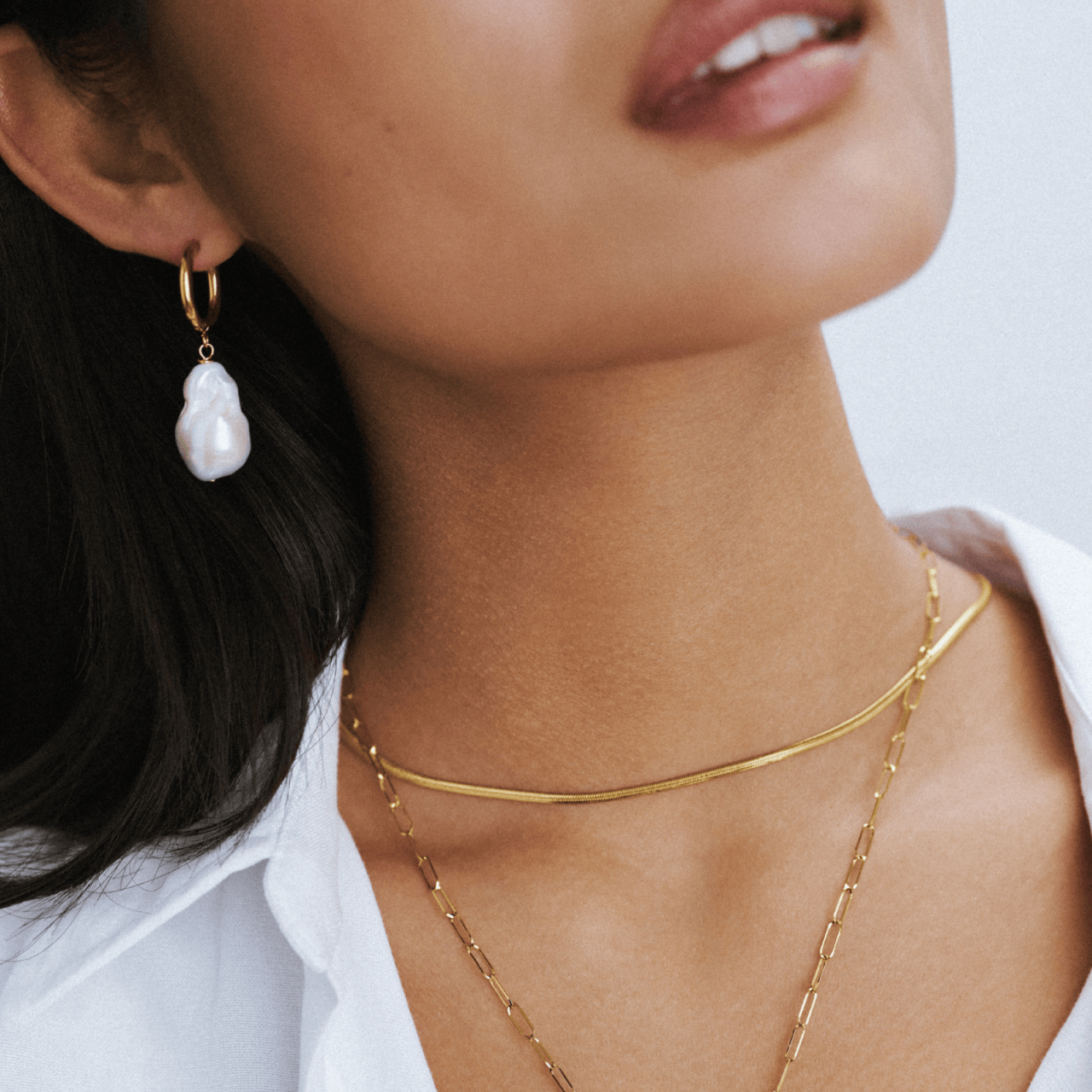 LUXE Statement Pearl Drop Hoop Earrings - Image 2